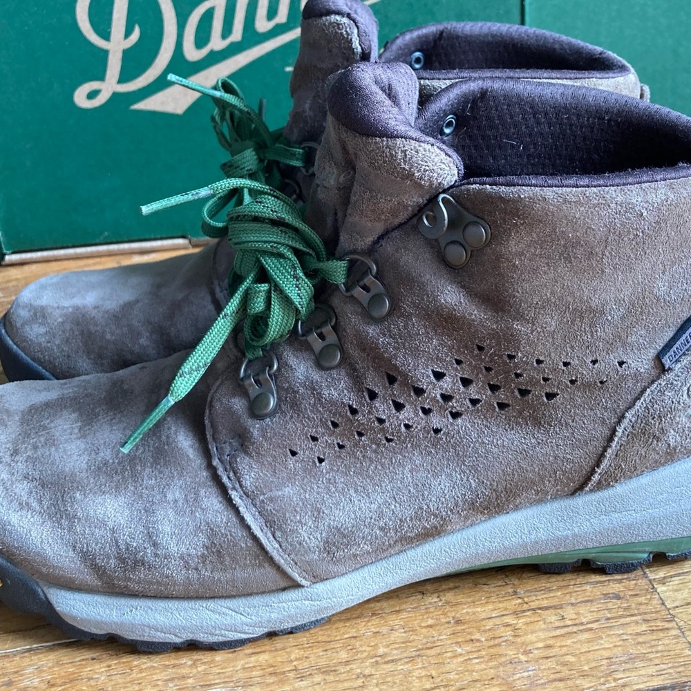 Waterproof Brown Suede Danner Hiking Boots with Green Laces